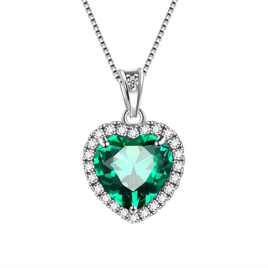 May Birthstone Necklace Women Green Heart Necklace Emerald Crystal CZ 925 Sterling Silver Pendant Jewelry Birthday Mother'S Day Gift