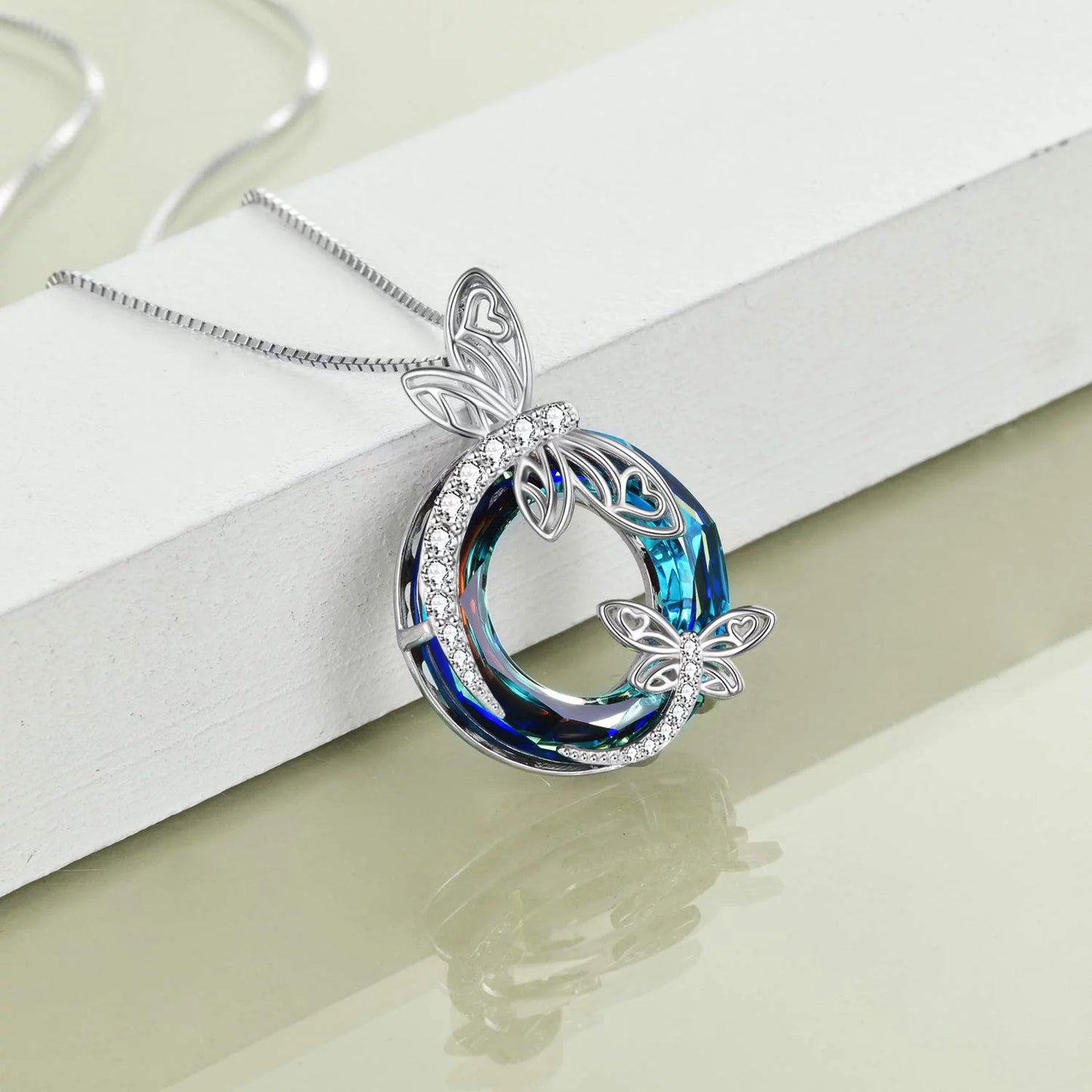 Sterling Silver Dragonfly Necklace Blue Crystal Birthday Anniversary Mothers Valentines Day Gifts for Women